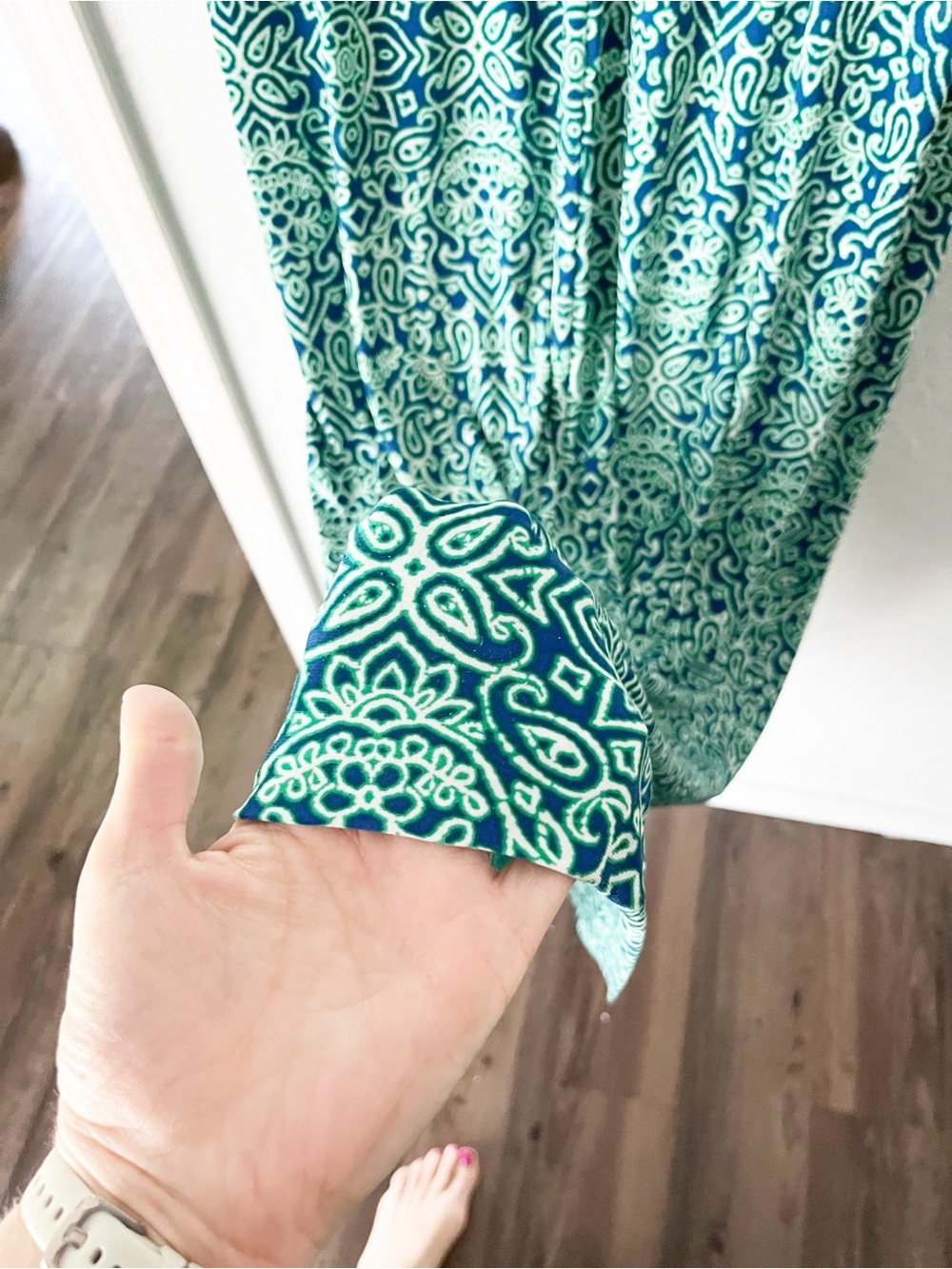 Chaps Maxi Dress Women's XL Blue Green Geometric Jersey Knit Resortwear HEMMED - Picture 6 of 7